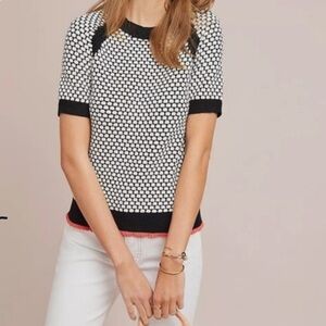 Anthropologie Pebbled Knit Top (Black and White Sweater Tee)